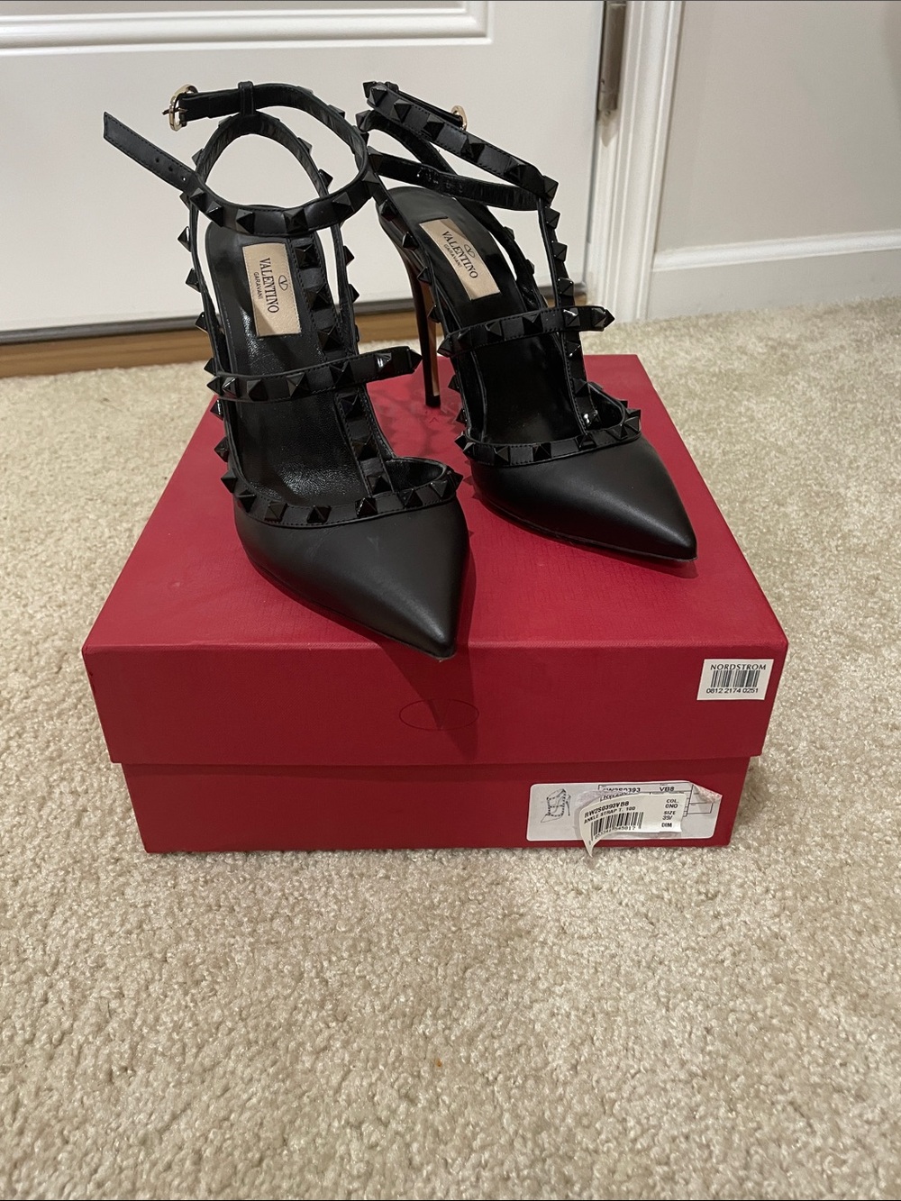 Valentino Black Rockstud Strappy Pointed-Toe Heels
